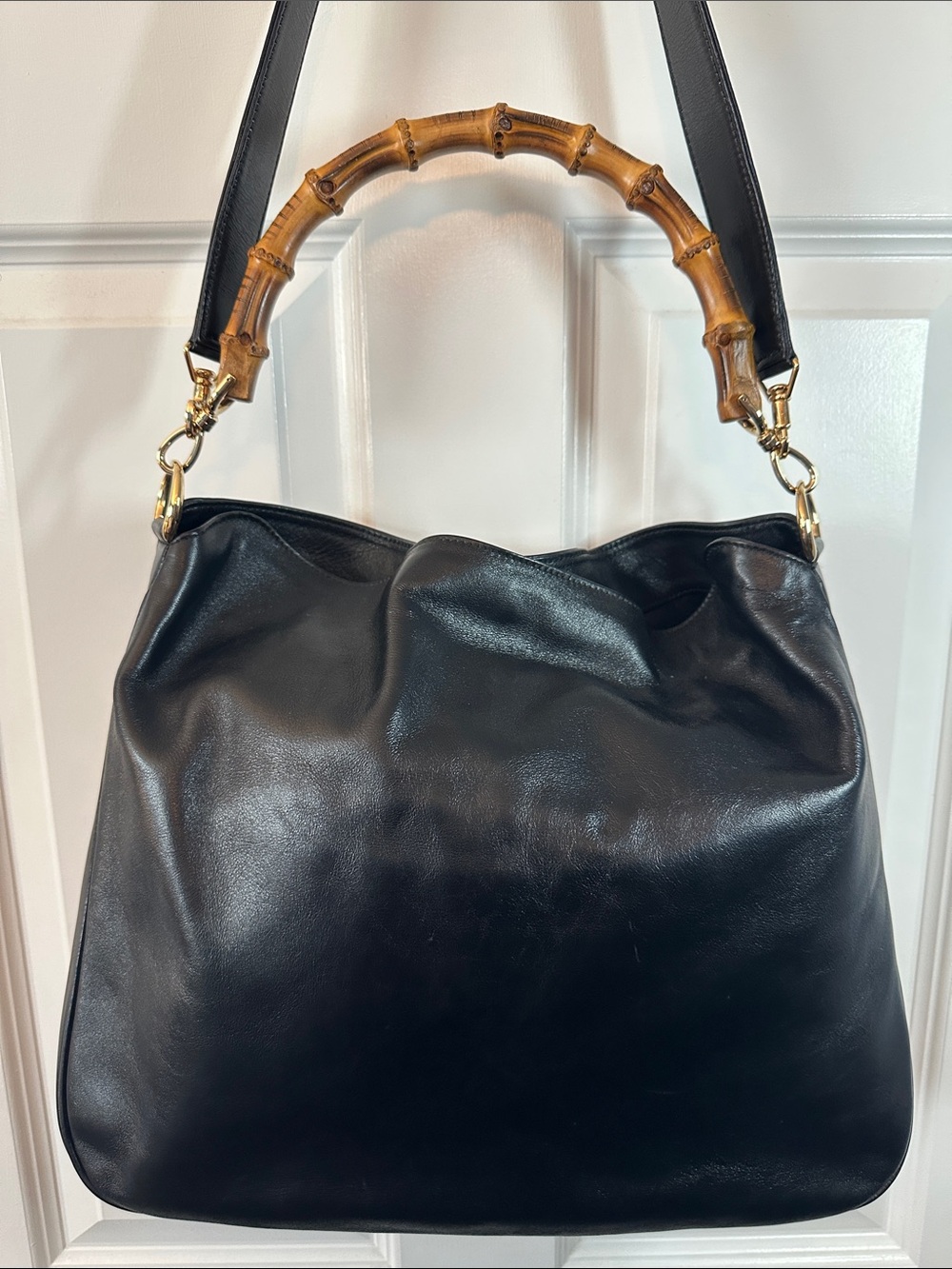 Gucci Vintage Style Black Leather Tote w/Bamboo Handle EUC/Like New IMO - Picture 3 of 16